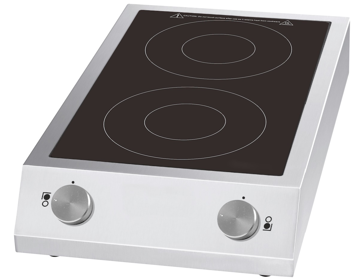 PIASTRA INDUZIONE DOPPIA A NORME A DUE ZONE MOD. IND 700 D 3,5 KW + 3,5 KW POTENZA TOTALE 7 KW CM. 40,7 L X 70,1 P X 14,3 H